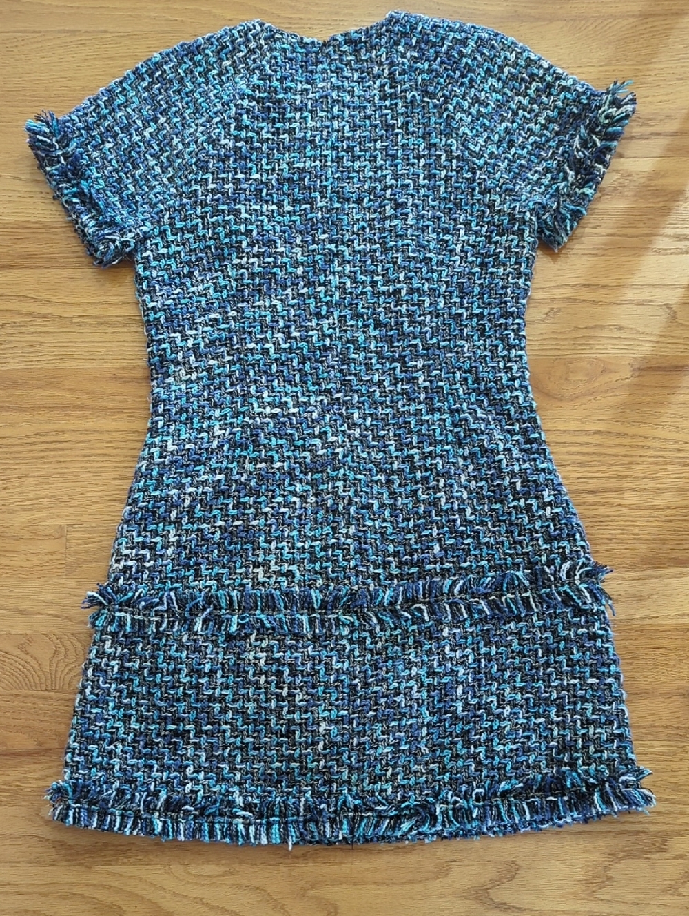 Textured Blue Tweed Shift Dress - Picture 4 of 4